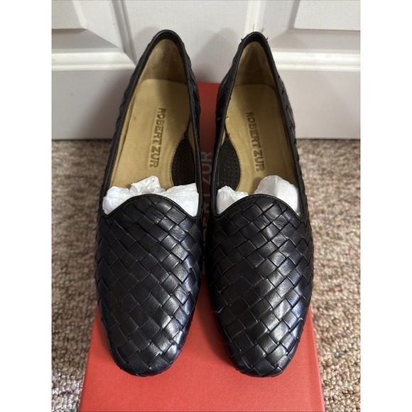 ROBERT ZUR Gioia Loafter Black Shoes Women's Woven Leather Size 7 AA NEW - Picture 1 of 8
